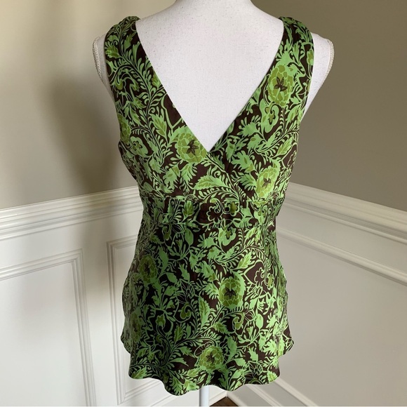 INC International Concepts Green And Brown Floral Silk Top Size 10 - Picture 5 of 7
